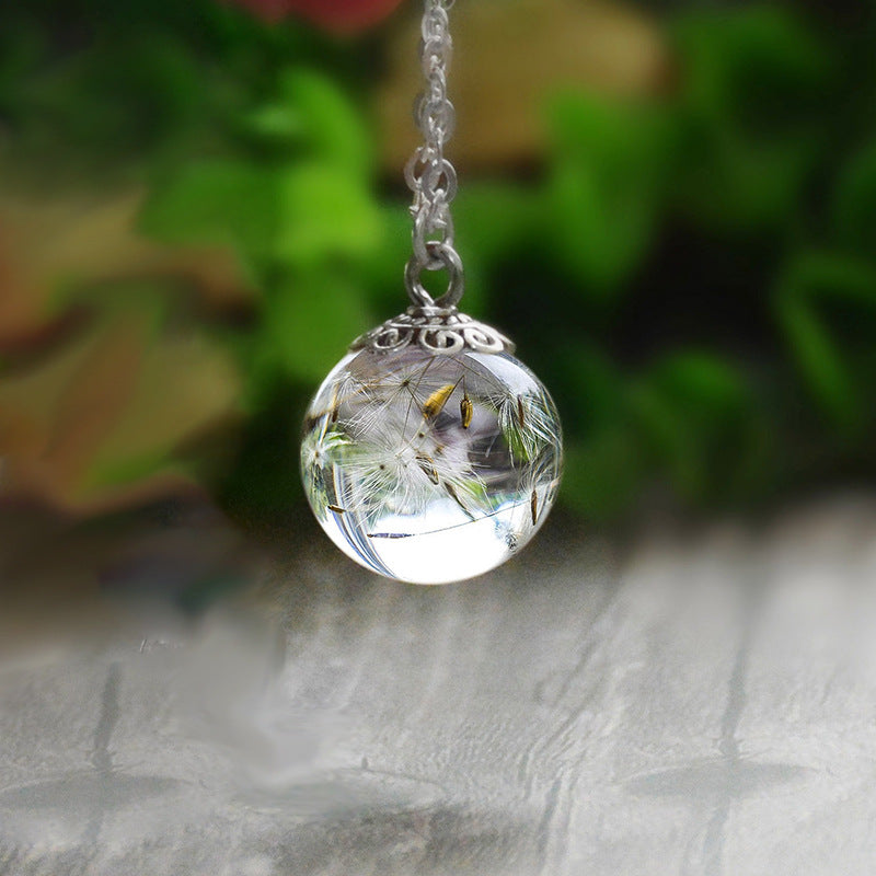 Resin Dried Dandelion Flower Pendant Necklace