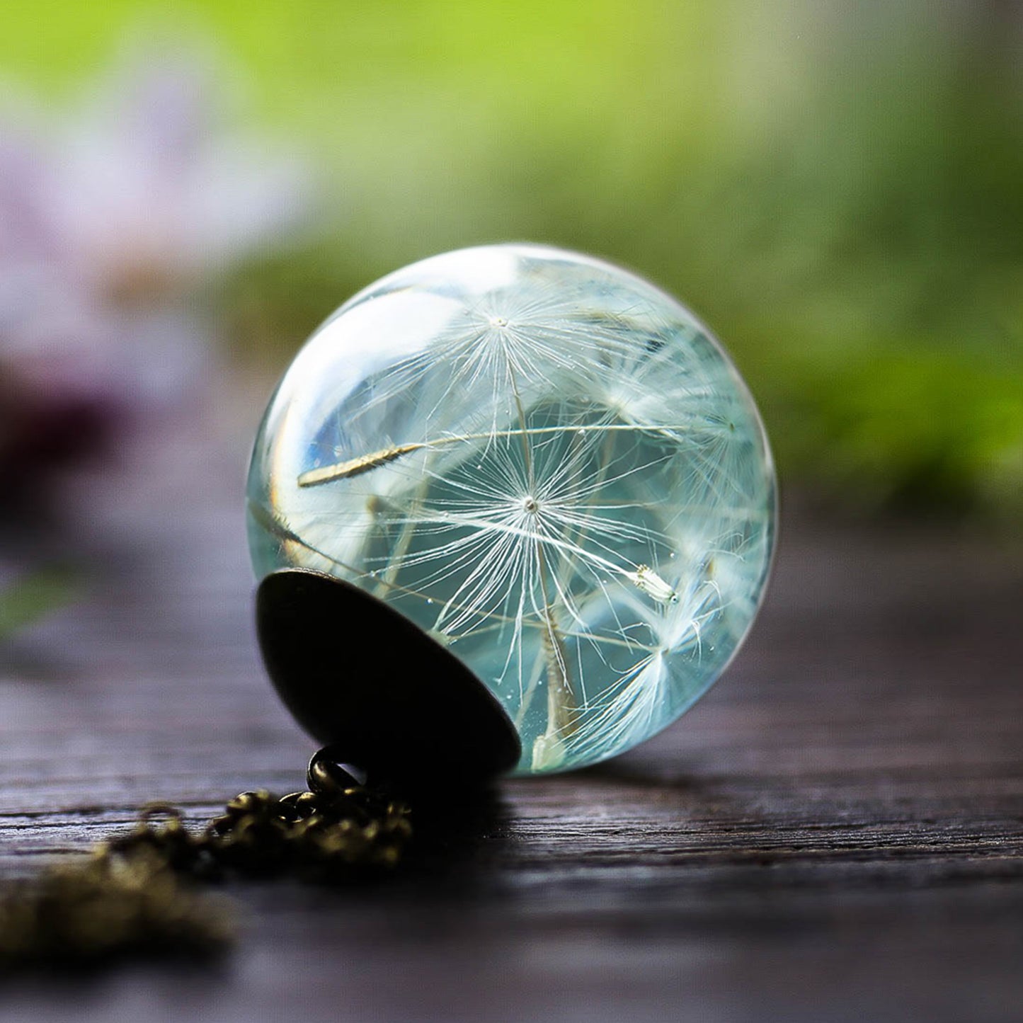 Resin Dried Dandelion Flower Pendant Necklace