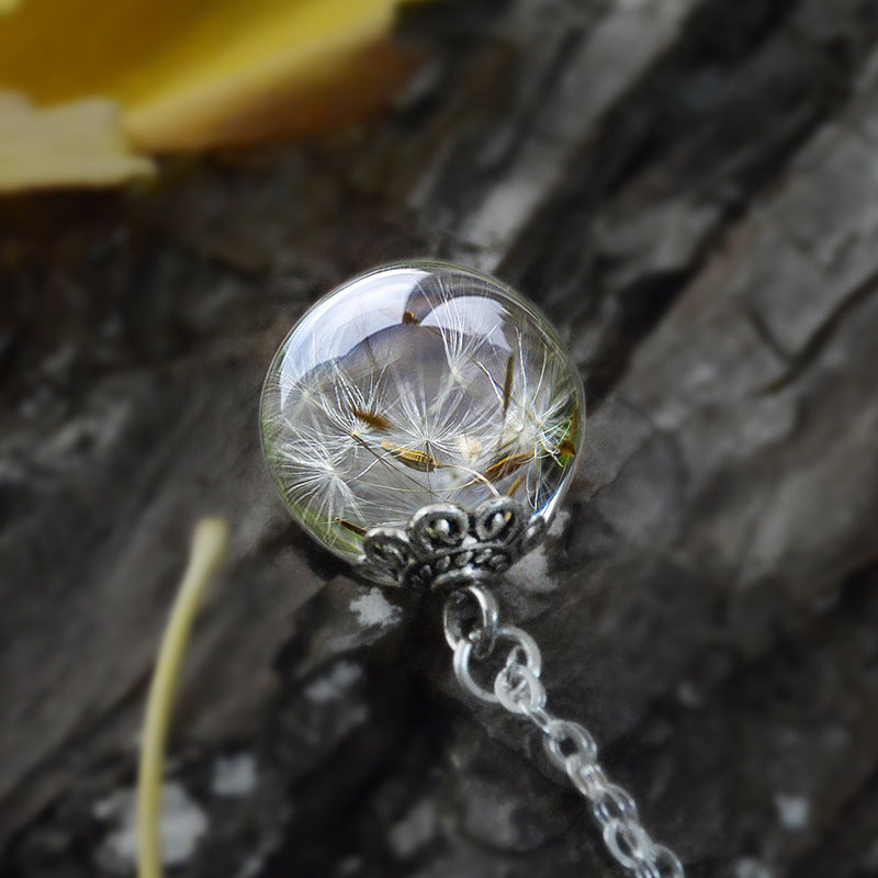 Resin Dried Dandelion Flower Pendant Necklace