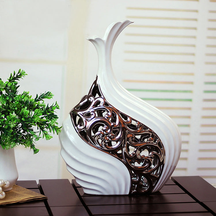 Silver-plated White Hollow Vase