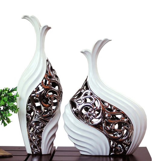 Silver-plated White Hollow Vase