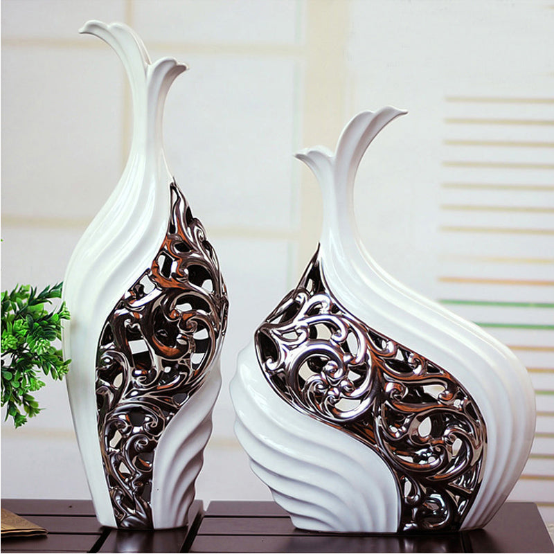 Silver-plated White Hollow Vase