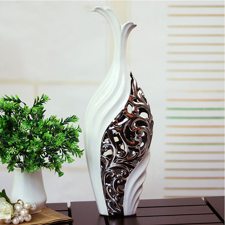 Silver-plated White Hollow Vase