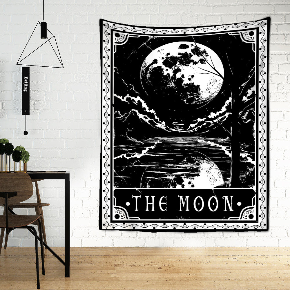 Black Tarot Cards Tapestry Wall Hanging Moon Star Medieval Europe Divination Hippie Tapiz Tapestry for Home Decor