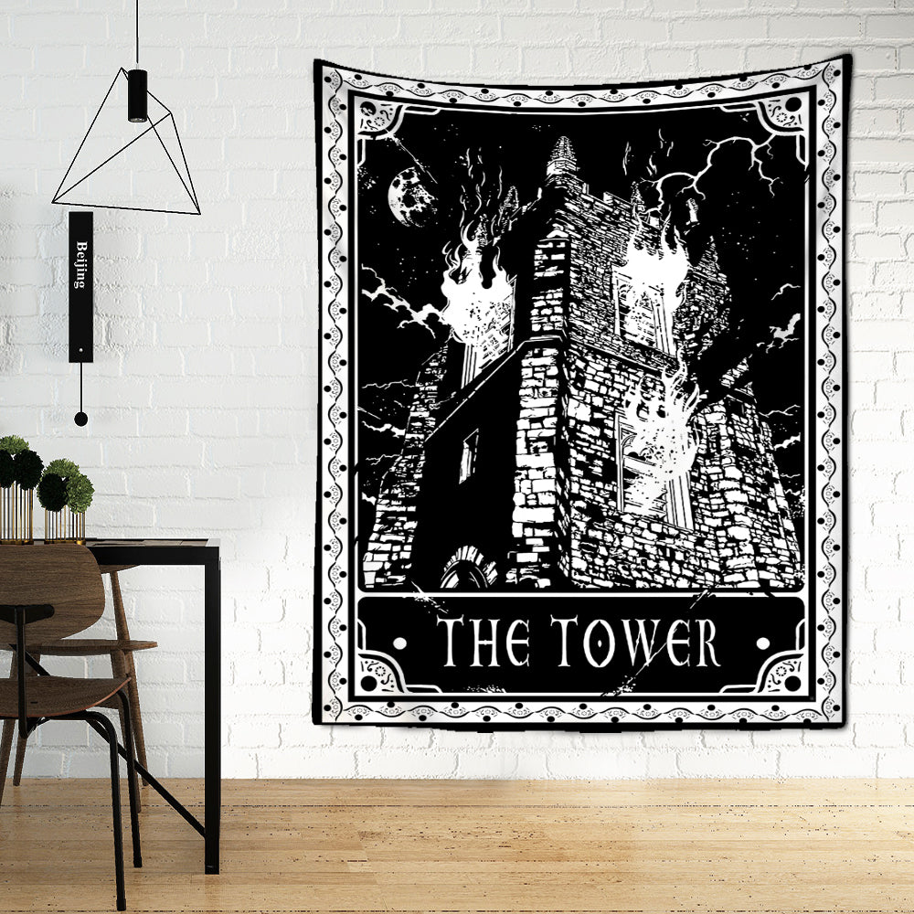 Black Tarot Cards Tapestry Wall Hanging Moon Star Medieval Europe Divination Hippie Tapiz Tapestry for Home Decor