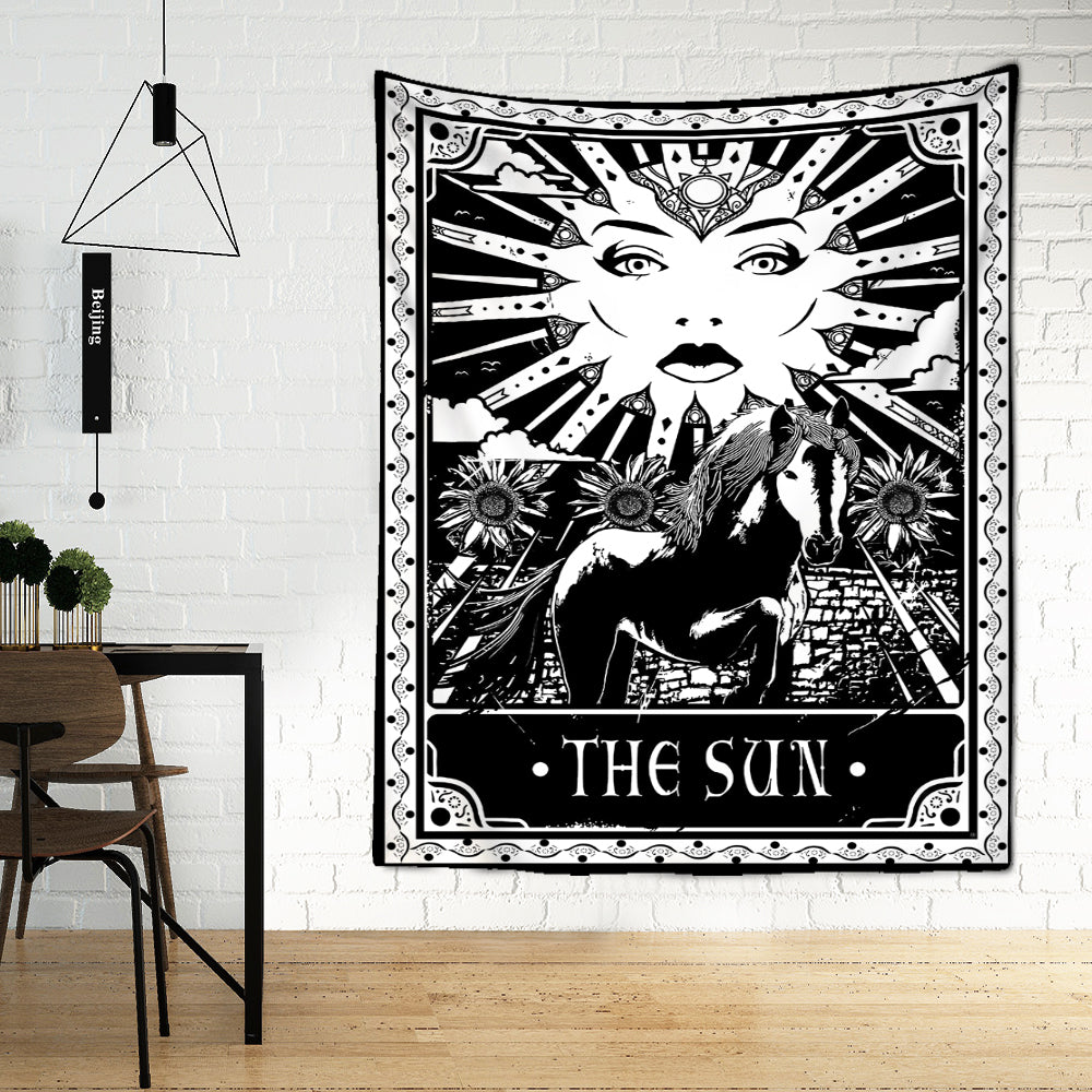 Black Tarot Cards Tapestry Wall Hanging Moon Star Medieval Europe Divination Hippie Tapiz Tapestry for Home Decor