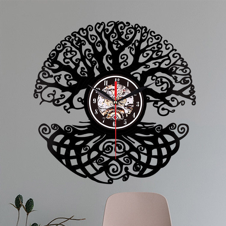 Forest Trees Vinyl Records Wall Clock Plants