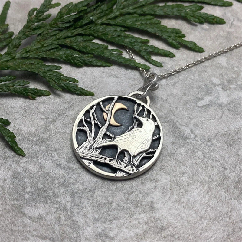 Creative Retro Crow Moon Forest Delicate Pendant Necklace Women