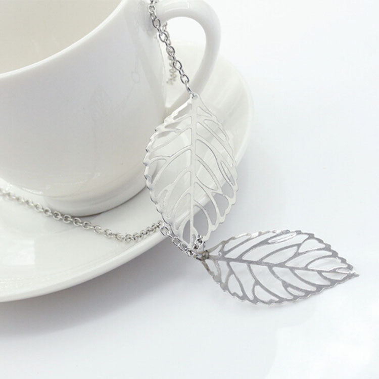 Retro Forest Metal Colorful Hollow Tree Leaf Necklace