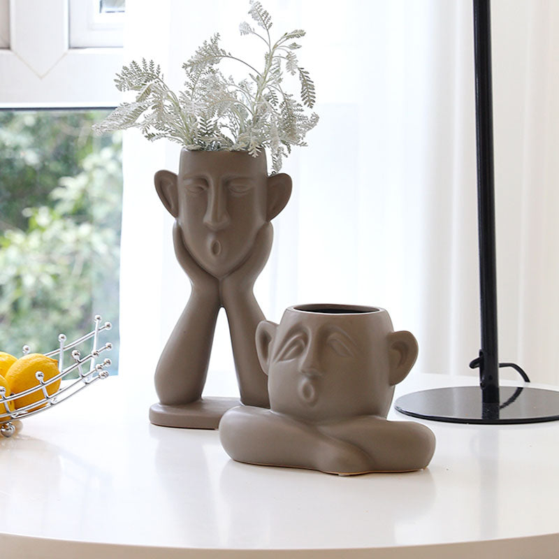 Hand Crafted Ceramic Face Vase