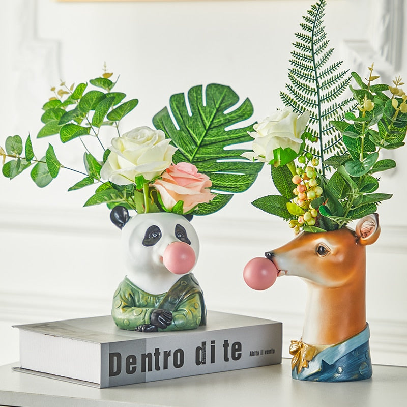 Resin Cartoon Animal Head Vase Succulents Flower vase