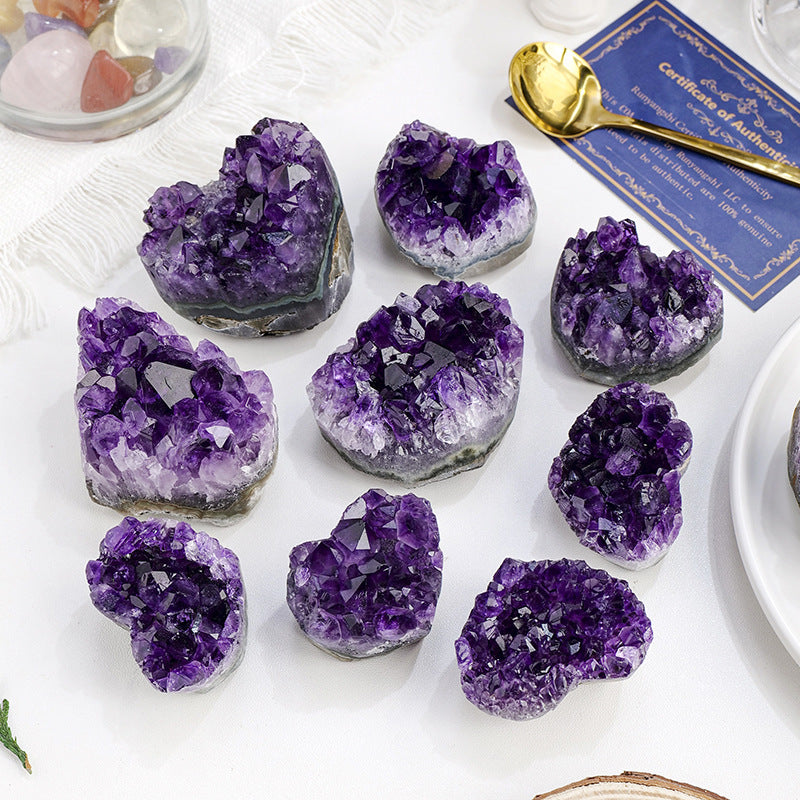 Purple Water Crystal Cluster Love Decoration Piece Raw Stone Ore Specimen Heart