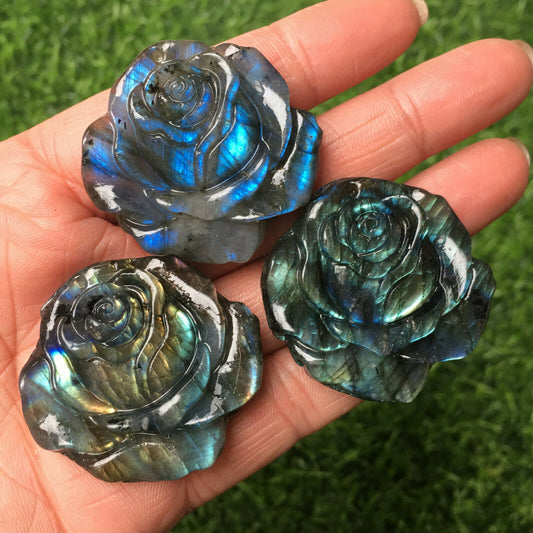 Raw Stone Carving Crystal Rose Flower Labradorite Crafts