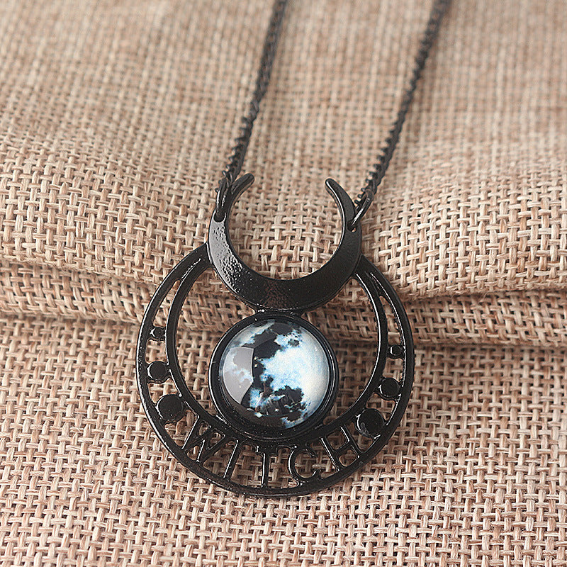 Punk Gothic Demon Witch Black Moon Necklace