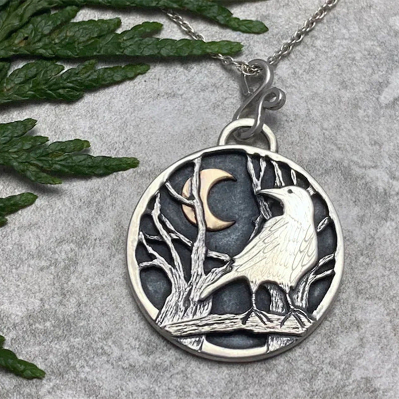 Creative Retro Crow Moon Forest Delicate Pendant Necklace Women