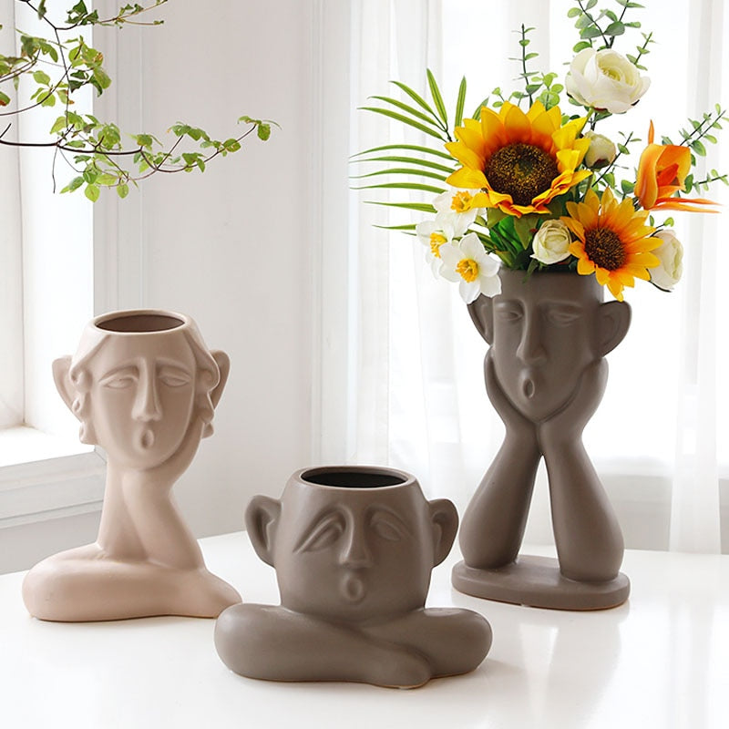 Hand Crafted Ceramic Face Vase