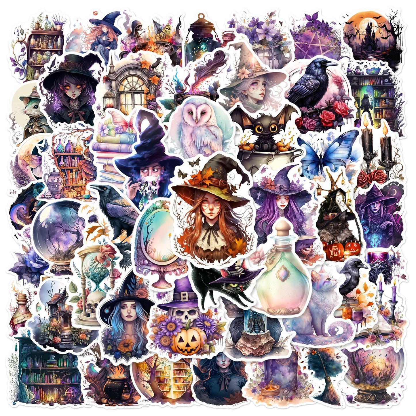 50 Pieces Gothic Witch Pvc Stickers