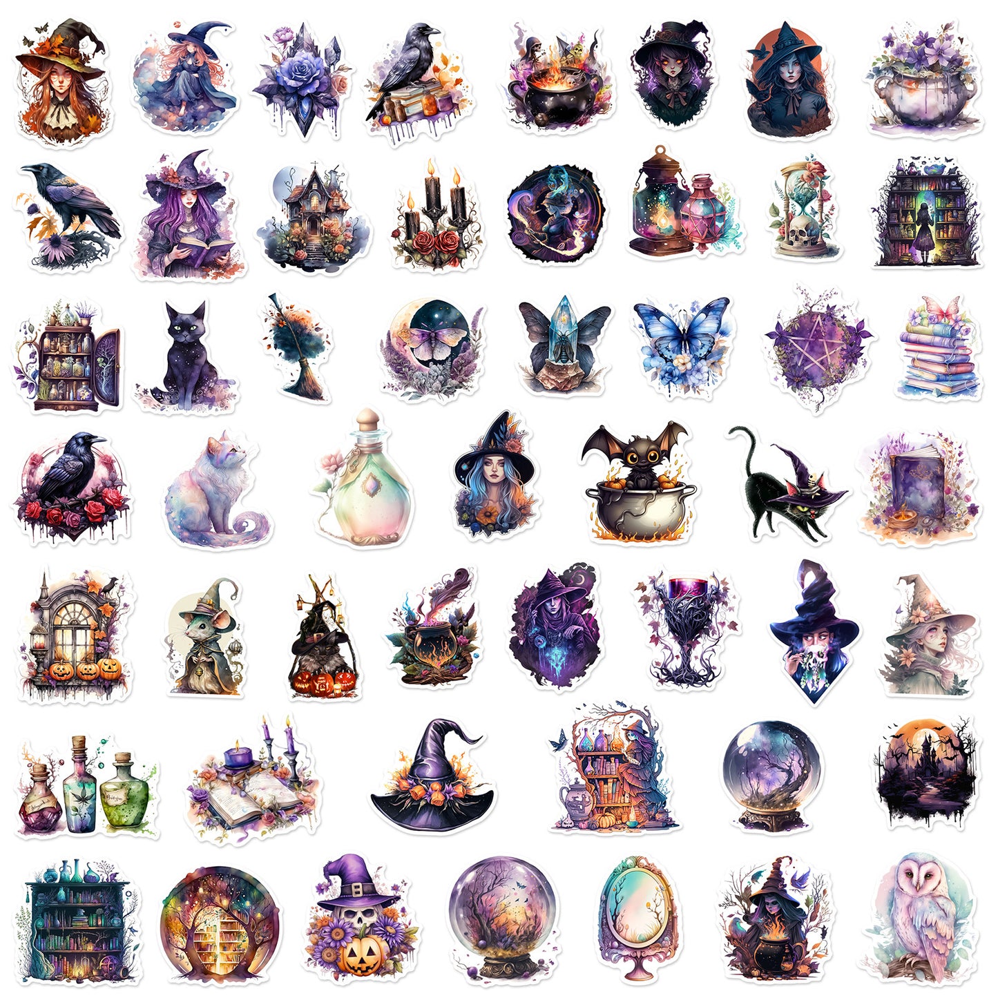 50 Pieces Gothic Witch Pvc Stickers