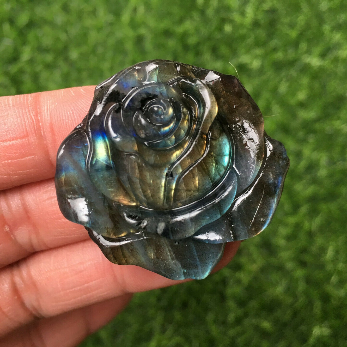 Raw Stone Carving Crystal Rose Flower Labradorite Crafts