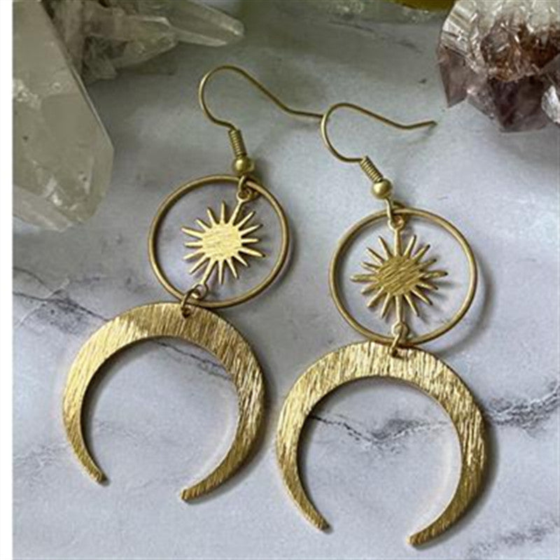 Quartz Moon Rough Earrings Brass Geometry Sun Celestial