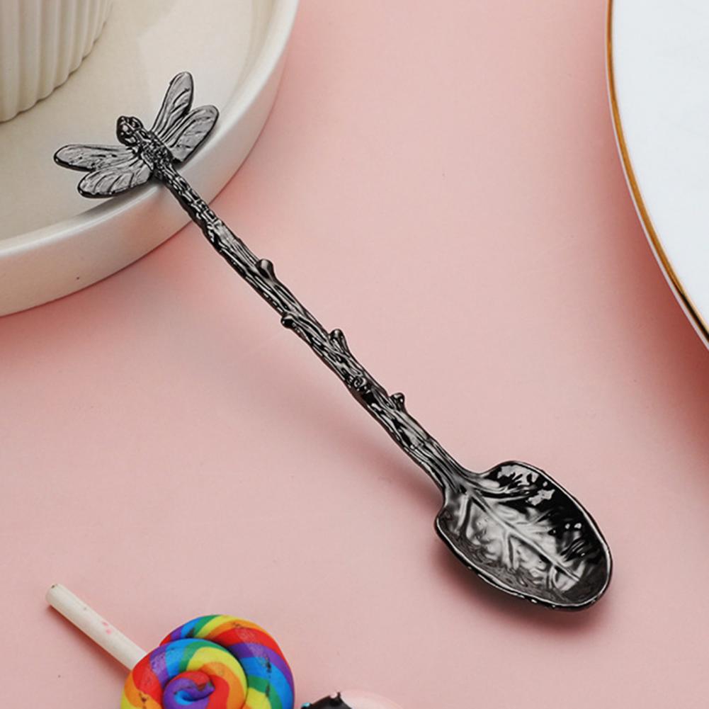 Retro Forest Style Dessert Dragonfly Branch Leaf Spoon