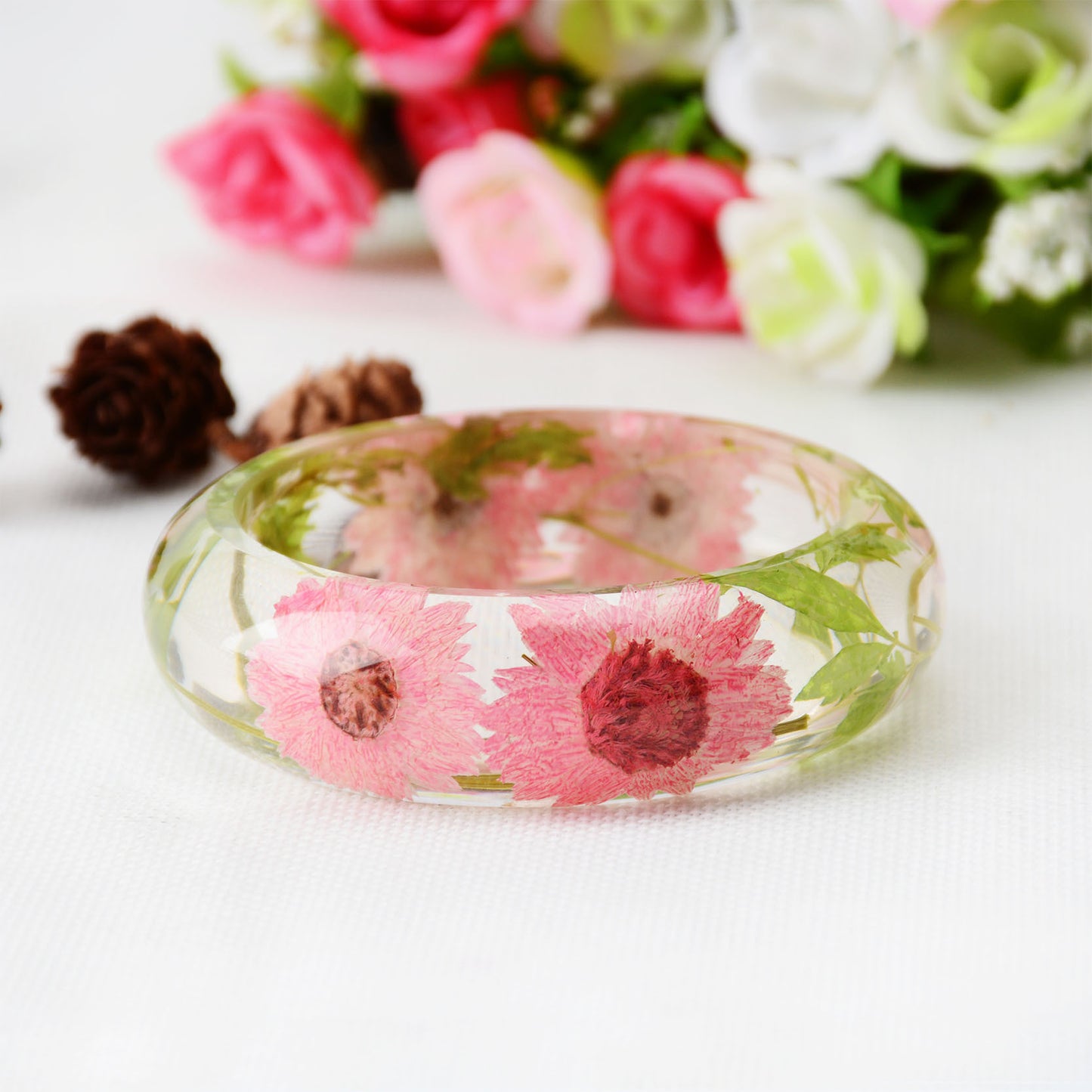 Personality Epoxy Resin Crystal AB Glue Dried Flower Bracelet