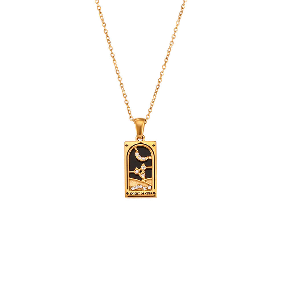 Diamond Set Pendant Stainless Steel Rectangular Oil Drip Tarot Necklace Jewelry