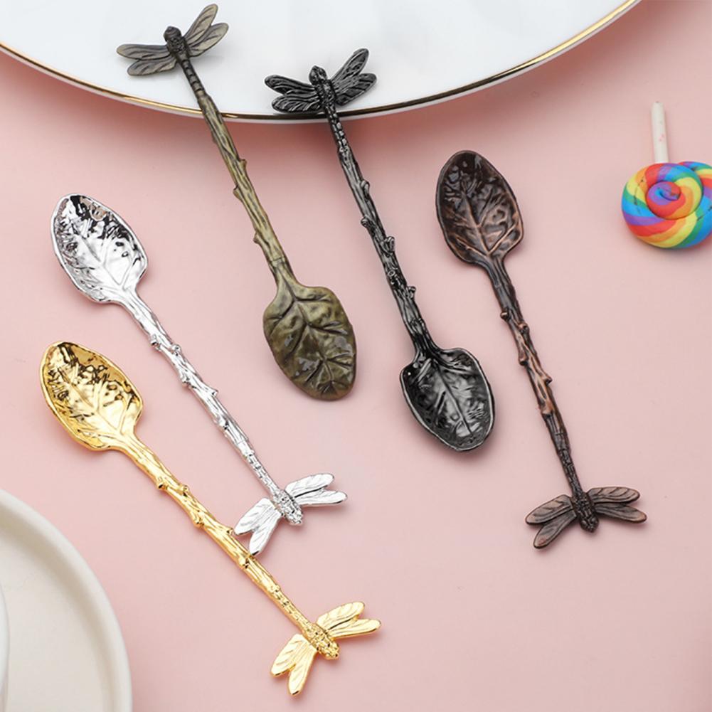 Retro Forest Style Dessert Dragonfly Branch Leaf Spoon