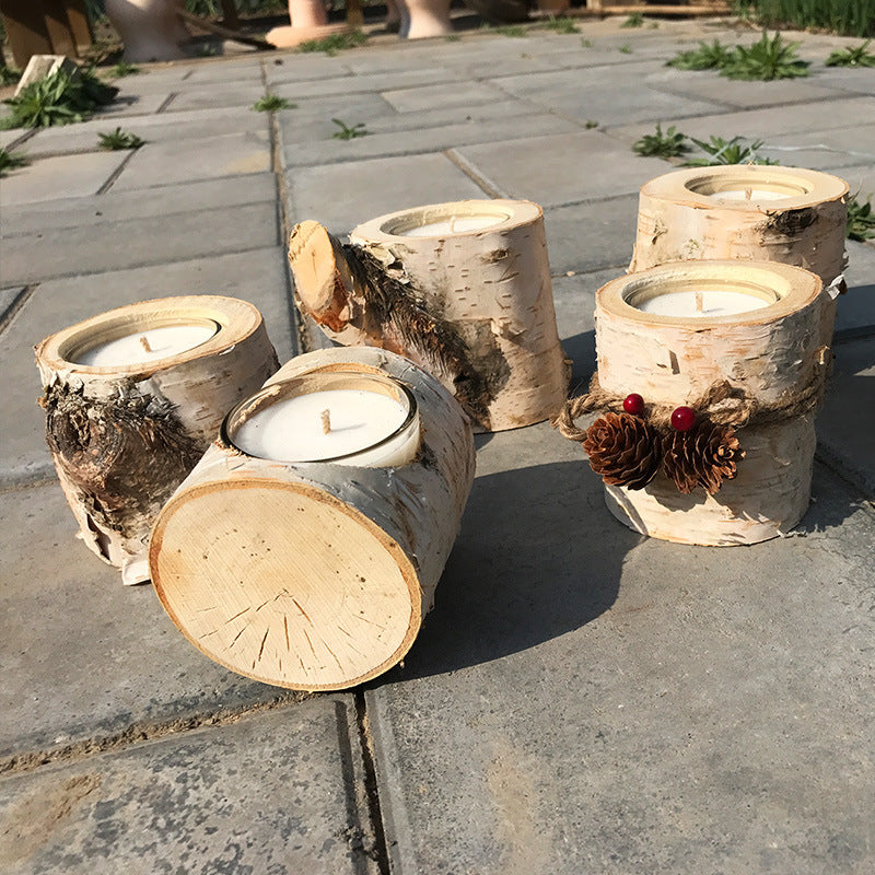 Creative Rustic Vintage Birch Wood Candle Holder