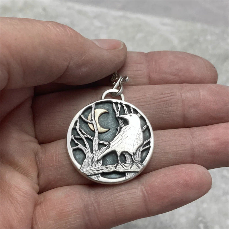 Creative Retro Crow Moon Forest Delicate Pendant Necklace Women