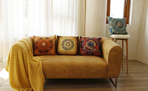 Jartinle Set of 4 Retro Floral Mandala Compass Medallion Bohemian Pillow Covers Boho Decor Hippie Throw Pillows Decorative for Sofa Couch 18 x 18