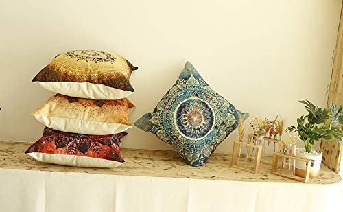 Jartinle Set of 4 Retro Floral Mandala Compass Medallion Bohemian Pillow Covers Boho Decor Hippie Throw Pillows Decorative for Sofa Couch 18 x 18