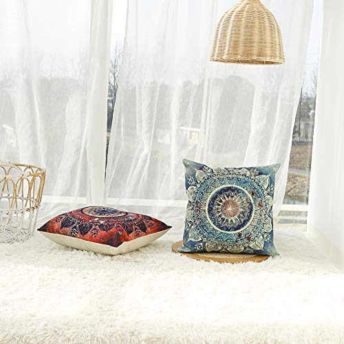 Jartinle Set of 4 Retro Floral Mandala Compass Medallion Bohemian Pillow Covers Boho Decor Hippie Throw Pillows Decorative for Sofa Couch 18 x 18